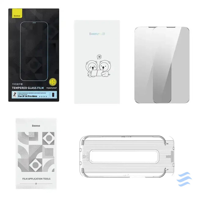 Privacy tempered Glass Baseus Iphone 14 Pro Max (2pcs) with 2 cleaning kits and dust proof installation tool For