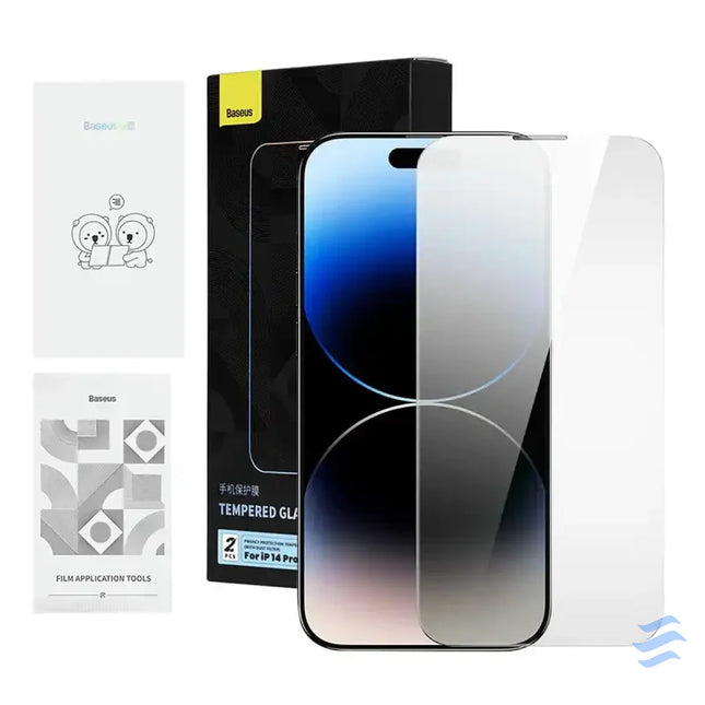Privacy tempered Glass Baseus Iphone 14 Pro Max (2pcs) with 2 cleaning kits and dust proof installation tool For