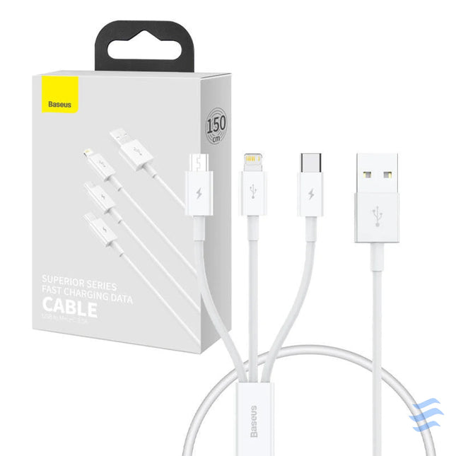 Quick Charge USB to M + L + C Baseus Superior Data 3.5A 0,5m (White) Combo Cables