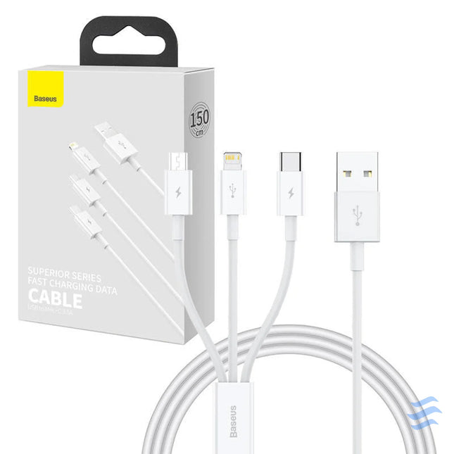 Quick Charge USB to M + L + C Baseus Superior Data 3.5A 1m (White) Combo Cables