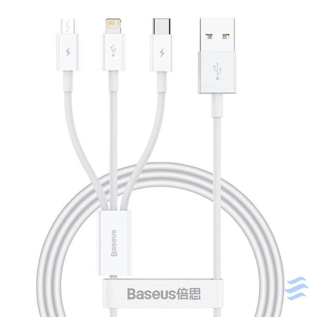 Quick Charge USB to M + L + C Baseus Superior Data 3.5A 1m (White) Combo Cables