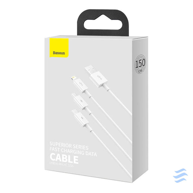 Quick Charge USB to M + L + C Baseus Superior Data 3.5A 1m (White) Combo Cables