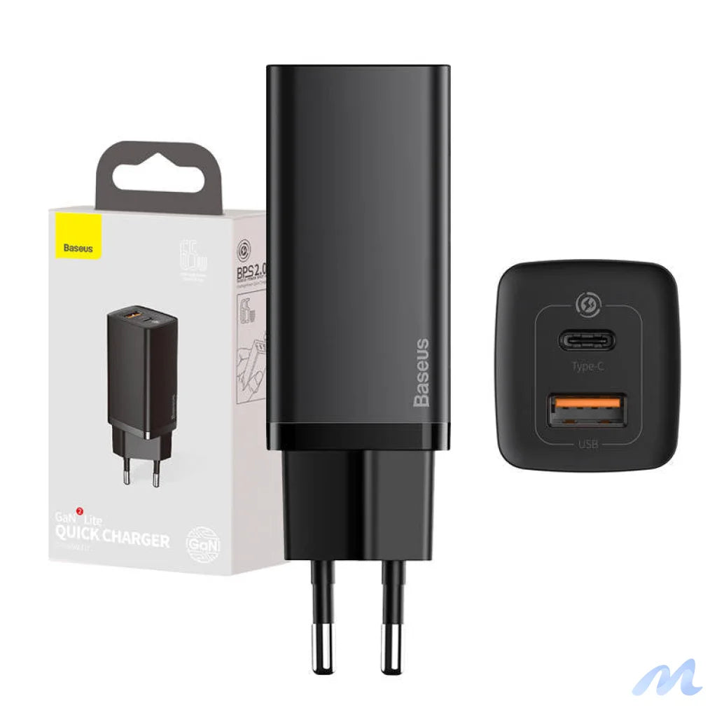 Quick Travel Charger Baseus GaN2 Lite USB+C 65W EU (black)