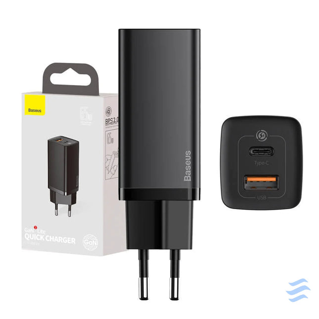 Quick Travel Charger Baseus GaN2 Lite USB + C 65W EU (black) mains chargers