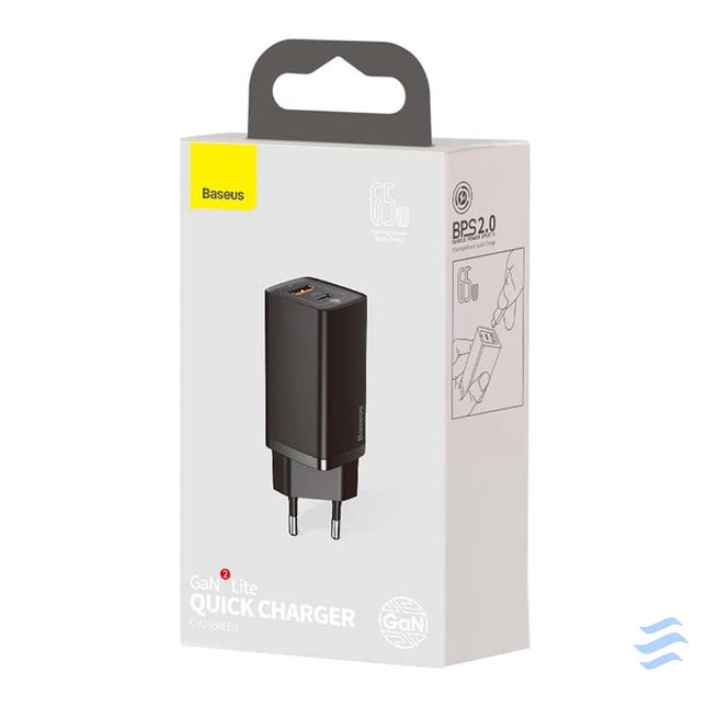 Quick Travel Charger Baseus GaN2 Lite USB + C 65W EU (black) mains chargers