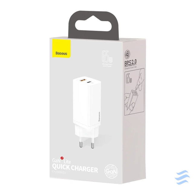 Quick Travel Charger Baseus GaN2 Lite USB + C 65W EU (white) mains chargers
