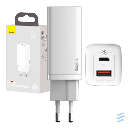 Quick Travel Charger Baseus GaN2 Lite USB + C 65W EU (white) mains chargers