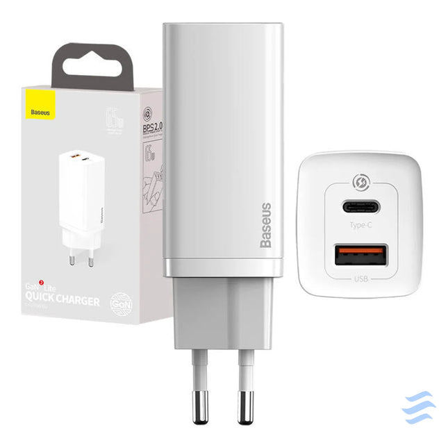 Quick Travel Charger Baseus GaN2 Lite USB + C 65W EU (white) mains chargers