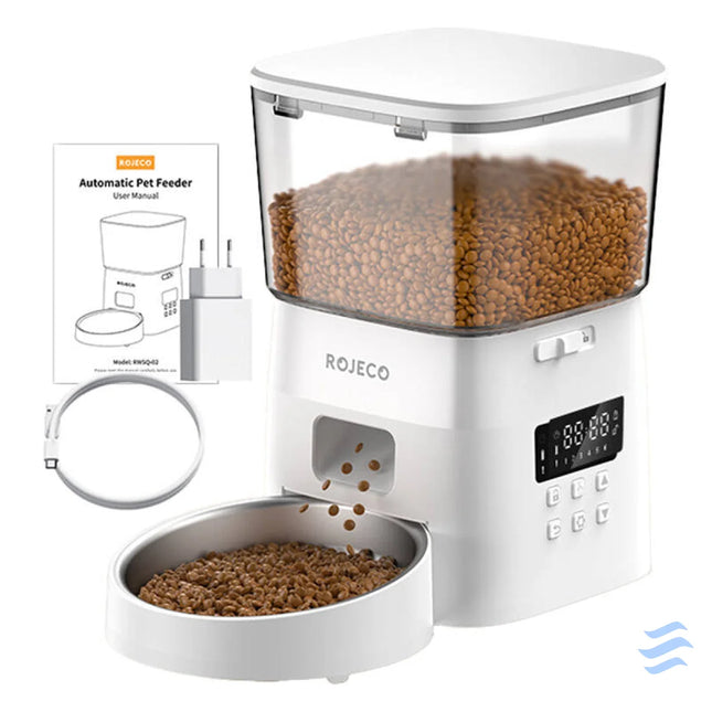 Rojeco 2L Automatic Pet Feeder Button Version (White) Bowls