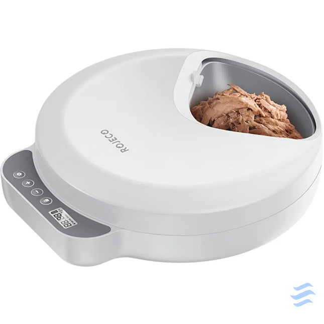 Rojeco F26 4 Meals Cat Feeder Button Version with 2 Ice Packs (white) Bowls