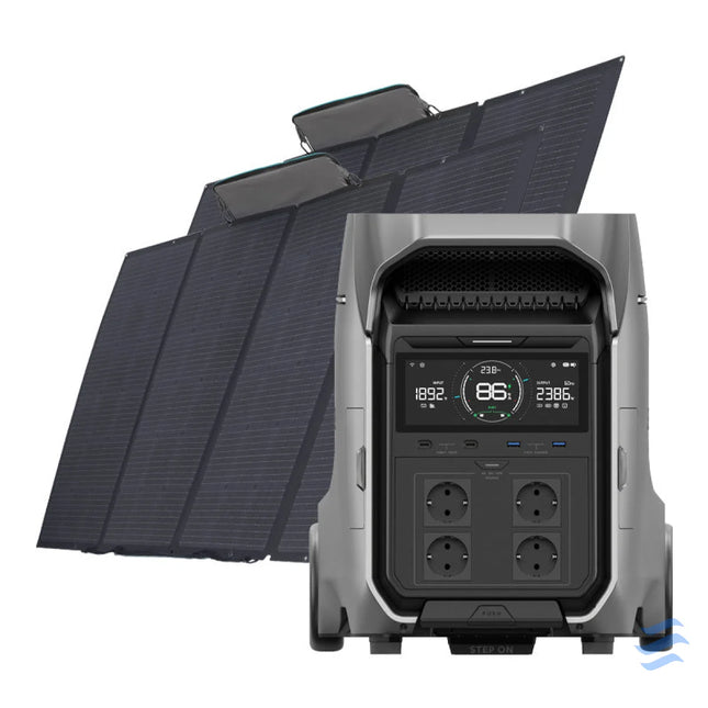 Set: EcoFlow Delta Pro 3 power station + 2x 400W photovoltaic panel. Power stations