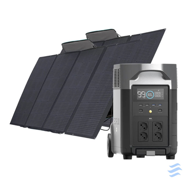 Set: EcoFlow Delta Pro power station + 2x 400W photovoltaic panel. Power stations