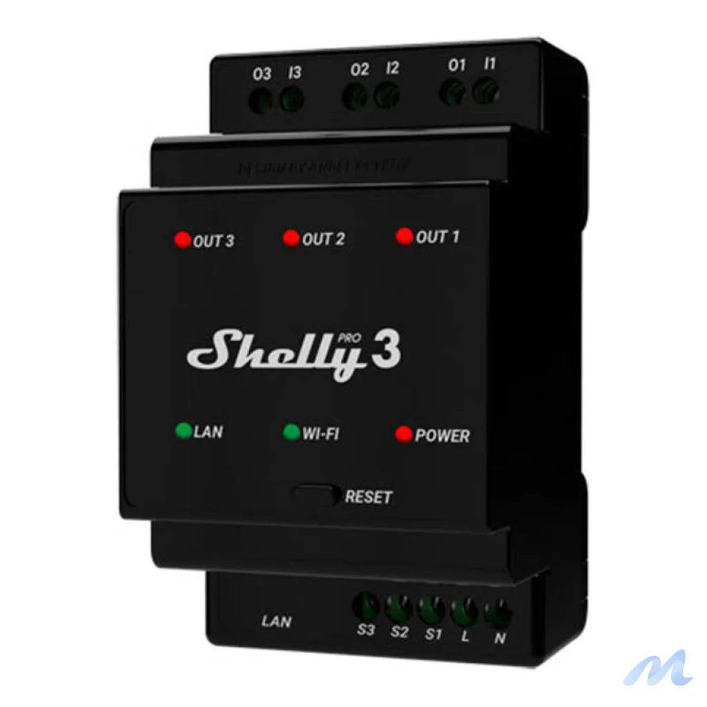 Shelly Pro 3 DIN Rail 3-channel Relay, WiFi/LAN