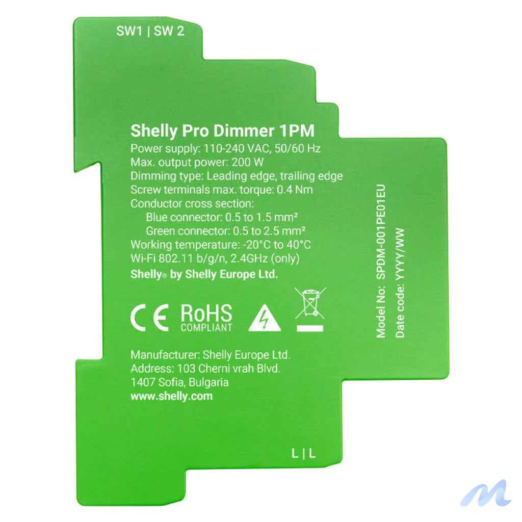 Shelly Pro Dimmer 1 DIN Rail Smart Switch, 1-channel