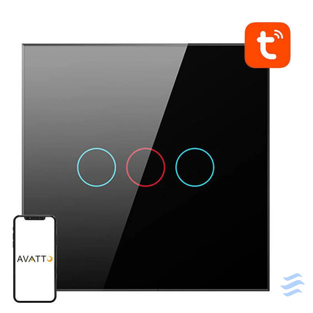 Smart Light Switch ZigBee Avatto LZTS02 EU B3 3 Way No Neutral TUYA (black) Switches
