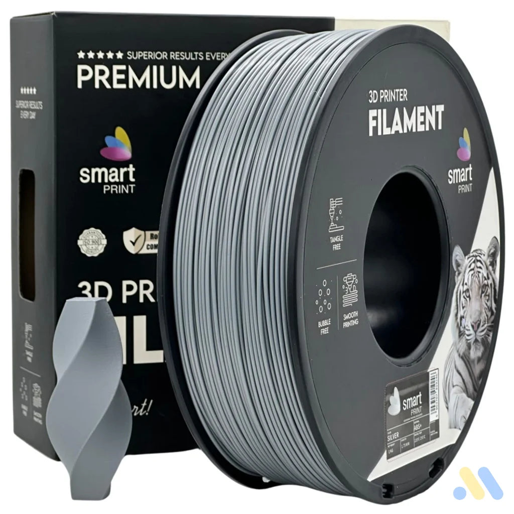 Smart Print ABS is a durable filament for functional parts. It contains special inhibitors to enhance strength and color. Requires a heated bed, enclosure, and good ventilation to reduce warping.