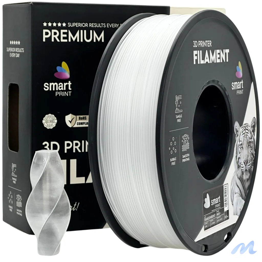 Smart Print ABS is a durable filament for functional parts. It contains special inhibitors to enhance strength and color. Requires a heated bed, enclosure, and good ventilation to reduce warping.