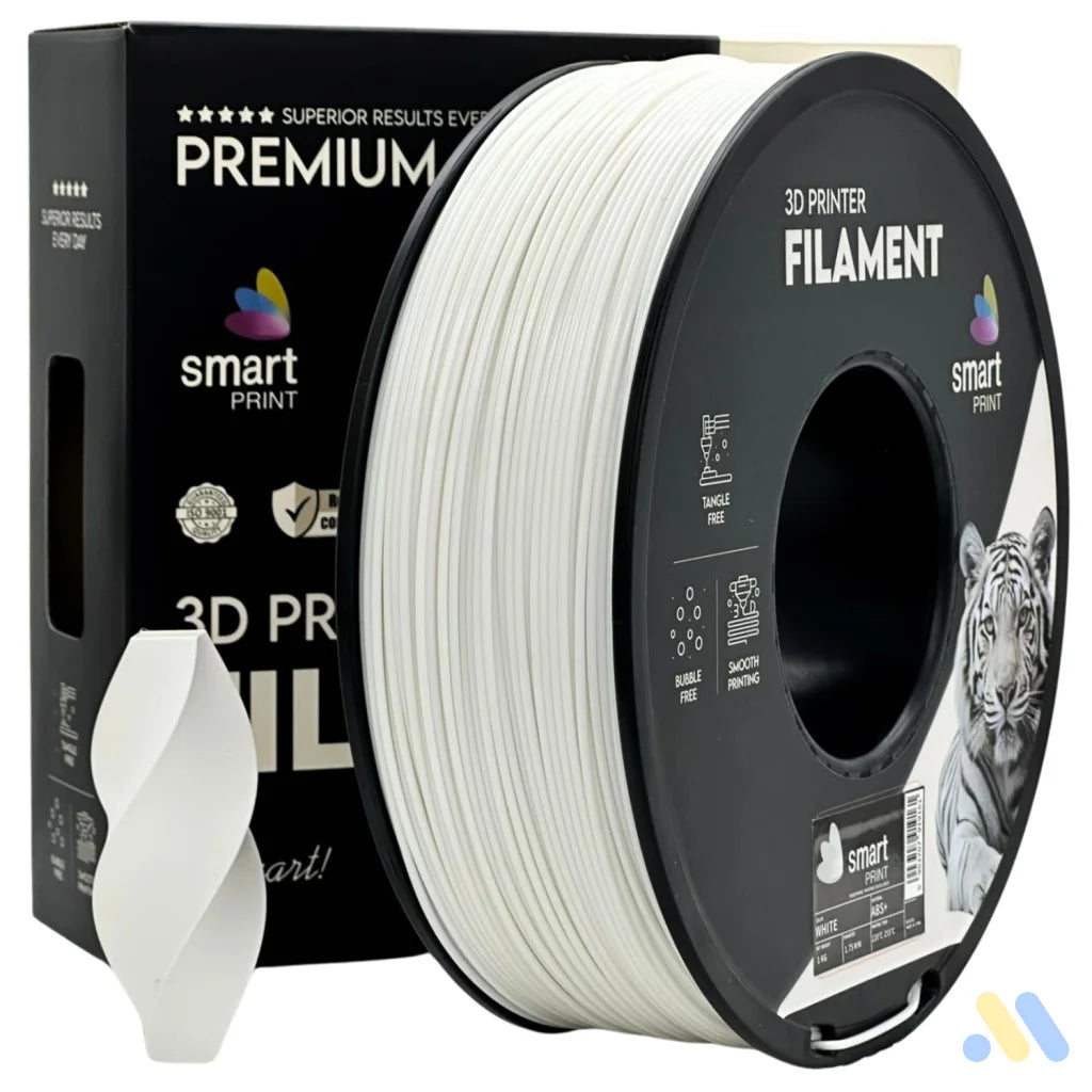Smart Print ABS is a durable filament for functional parts. It contains special inhibitors to enhance strength and color. Requires a heated bed, enclosure, and good ventilation to reduce warping.