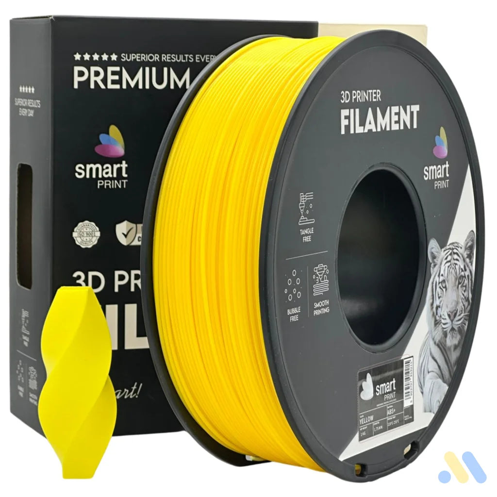 Smart Print ABS is a durable filament for functional parts. It contains special inhibitors to enhance strength and color. Requires a heated bed, enclosure, and good ventilation to reduce warping.