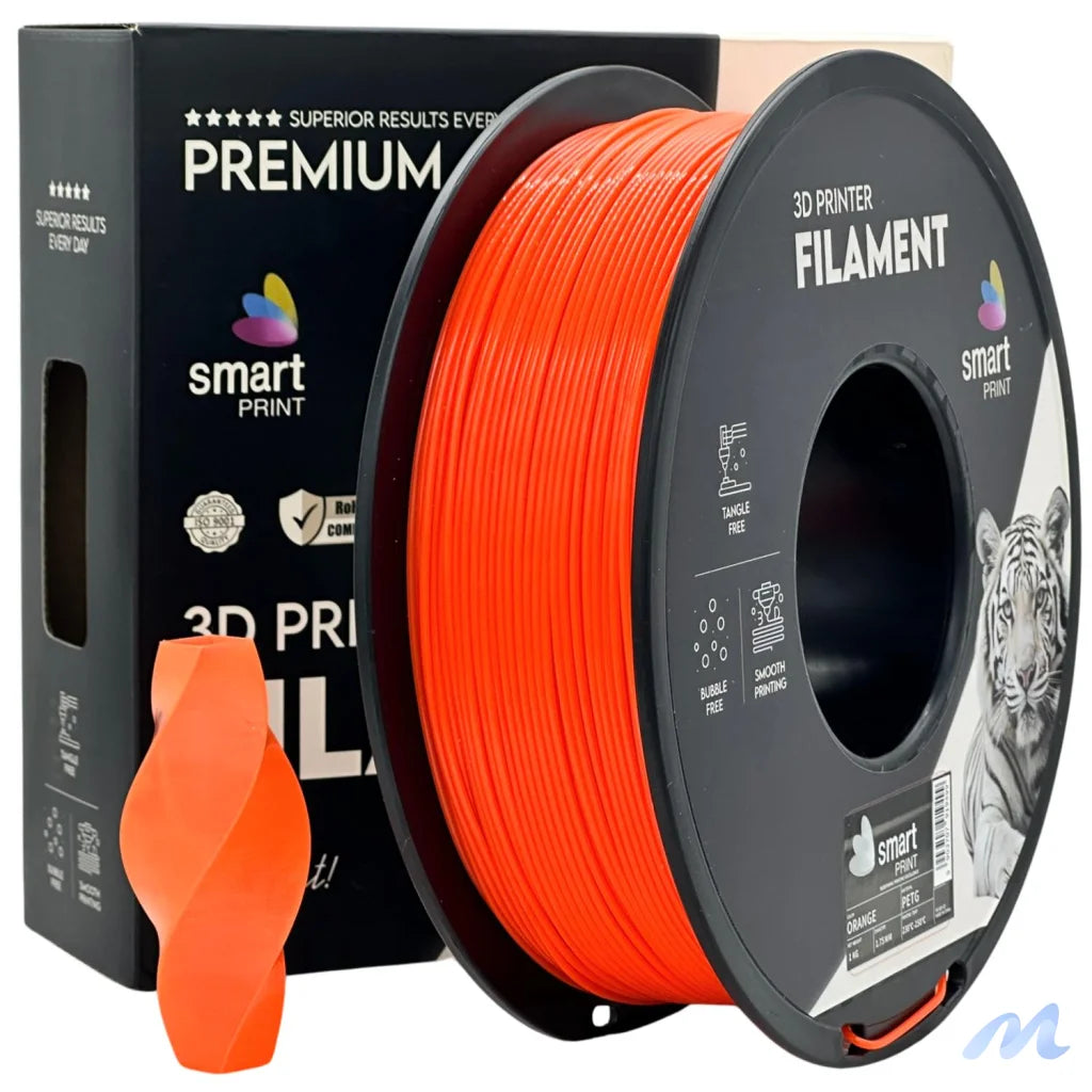 Smart Print PETG blends ABS strength with PLA ease. Slightly flexible and highly durable, it resists moisture and chemicals. Special inhibitors enhance strength and color. Ideal for outdoor and functional prints.