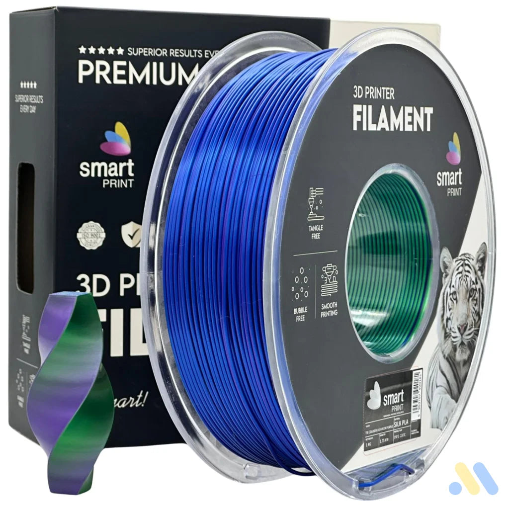Smart Print Silk PLA offers a glossy, silk-like finish for eye-catching results. Special inhibitors enhance durability and color depth. Ideal for decorative models, art pieces, and display prints.