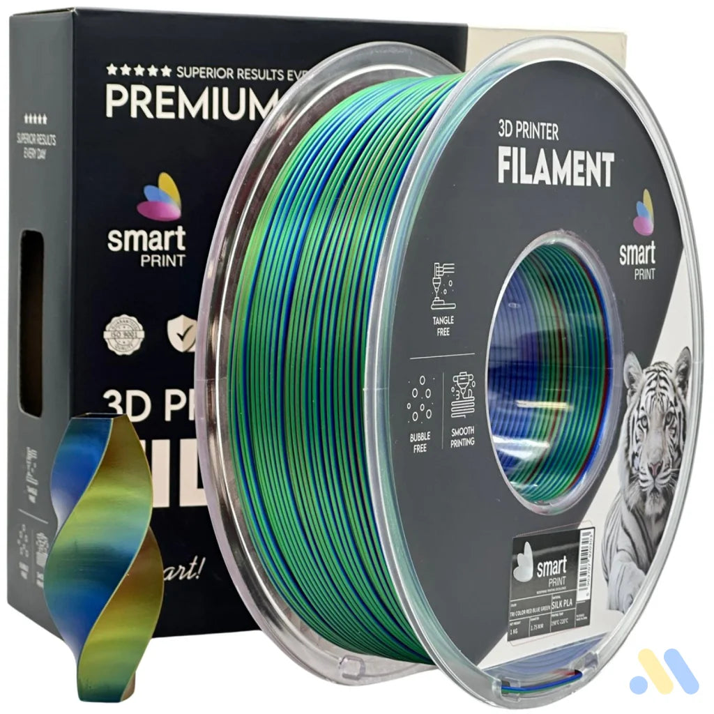 Smart Print Silk PLA offers a glossy, silk-like finish for eye-catching results. Special inhibitors enhance durability and color depth. Ideal for decorative models, art pieces, and display prints.