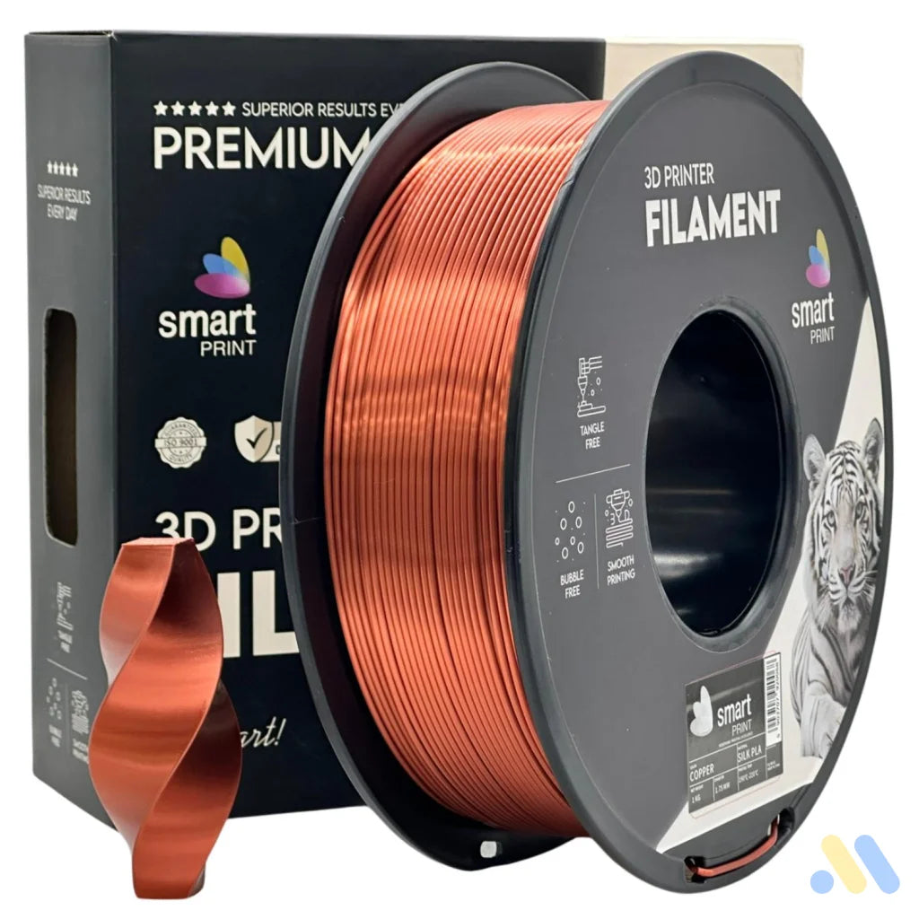 Smart Print Silk PLA offers a glossy, silk-like finish for eye-catching results. Special inhibitors enhance durability and color depth. Ideal for decorative models, art pieces, and display prints.