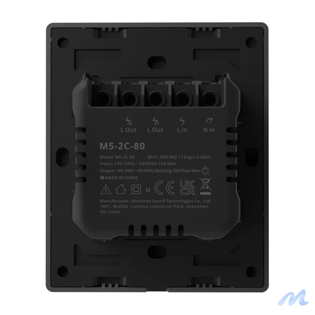 Smart WiFi wall switch SONOFF M5-2C-80 (2-channel, for frame, graphite)