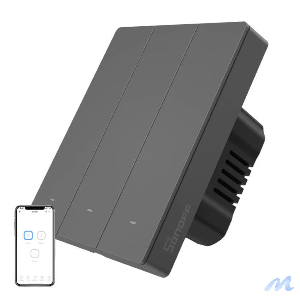Smart WiFi wall switch SONOFF M5-3C-80 (3-channel, for frame, graphite)