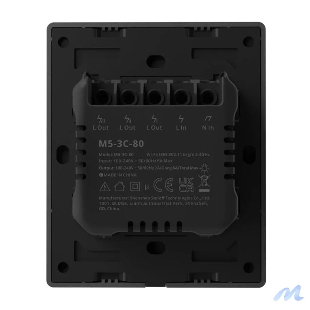 Smart WiFi wall switch SONOFF M5-3C-80 (3-channel, for frame, graphite)