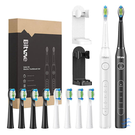 Sonic toothbrushes with tips set and 2 holders Bitvae D2 + D2 (white and black) Sonic toothbrushes