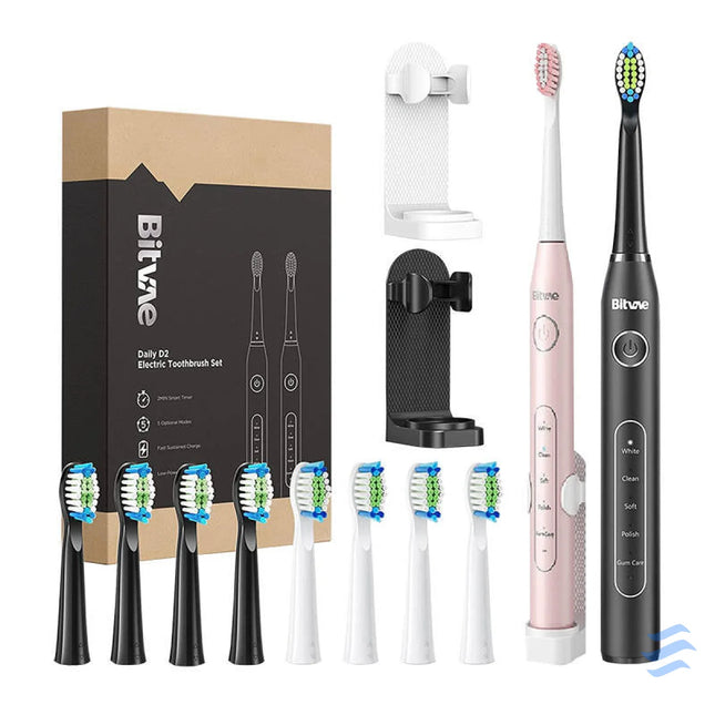 Sonic toothbrushes with tips set and 2 toothbrush holders Bitvae D2 + D2 (pink and black) Sonic toothbrushes
