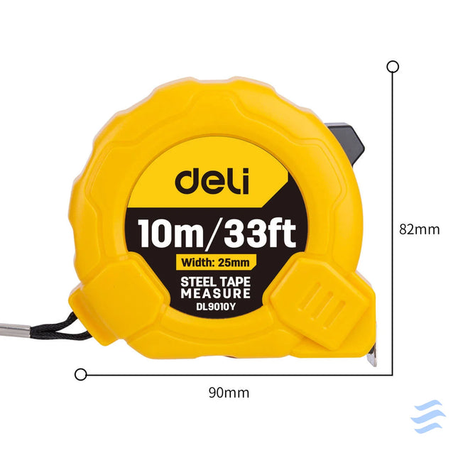 Steel Measuring Tape 10m/25mm Deli Tools EDL9010Y (yellow) Measuring tools