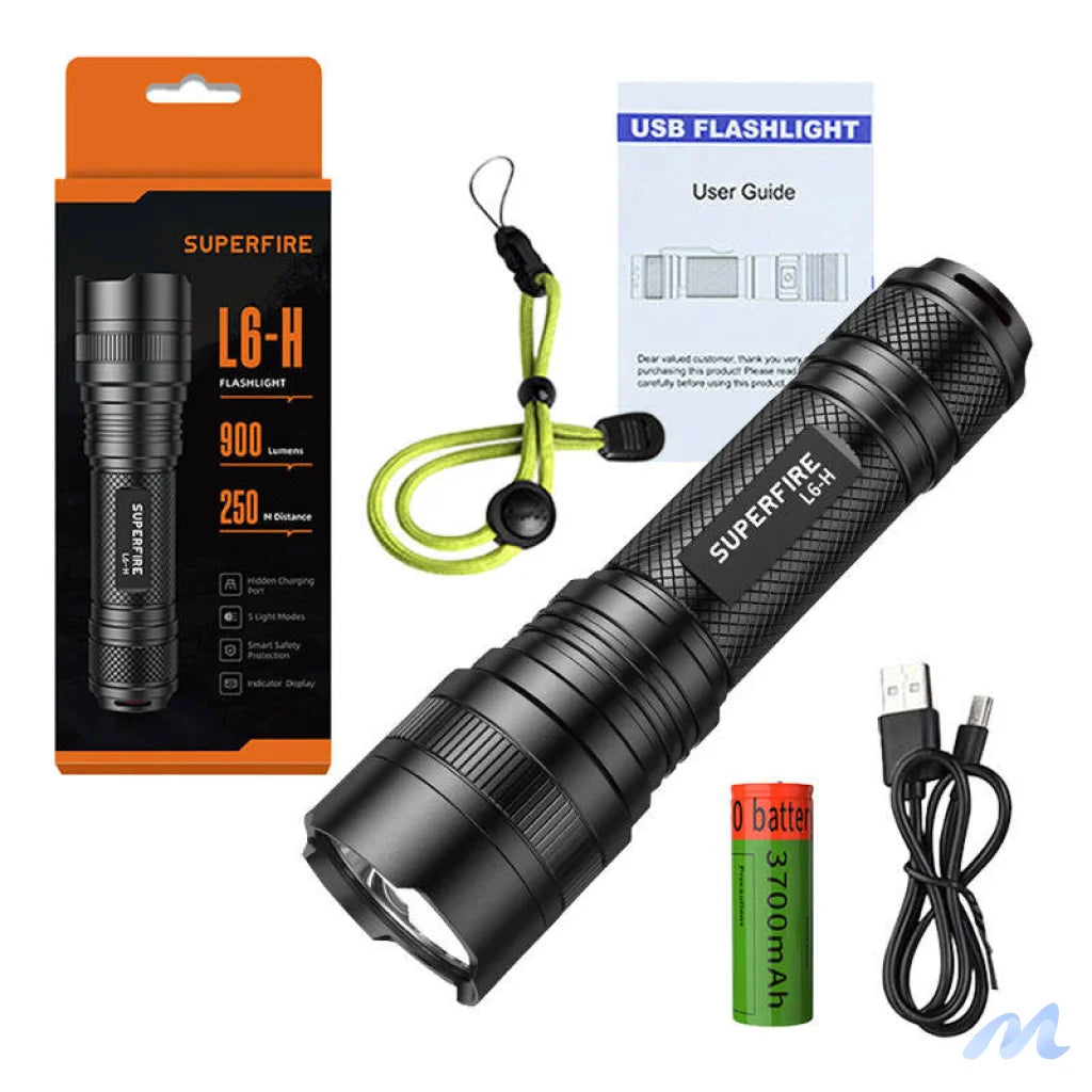 Superfire L6-H flashlight, 900 lm, 15W, USB-C, 5 modes