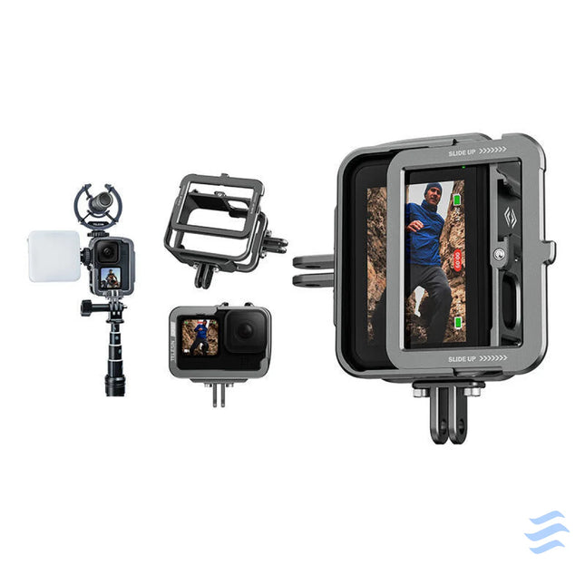 TELESIN Aluminum cage for GoPro Hero 12/11/10/9 + vertical adapter For sports cameras