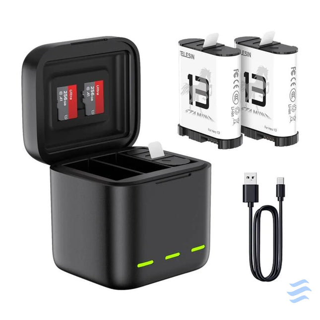 Three channel battery charger for GoPro Hero 13 Black Telesin (S0 BCG 10 TGP) For sports cameras