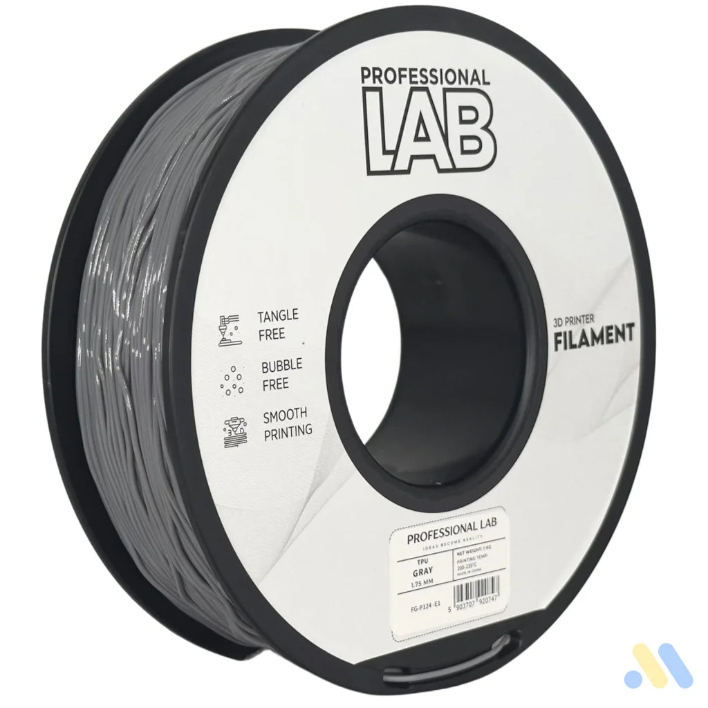 TPU is a flexible and wear-resistant filament, suitable for printing rubber-like parts such as seals, gaskets, cases, or flexible mounts. Requires low print speed and proper filament guidance.