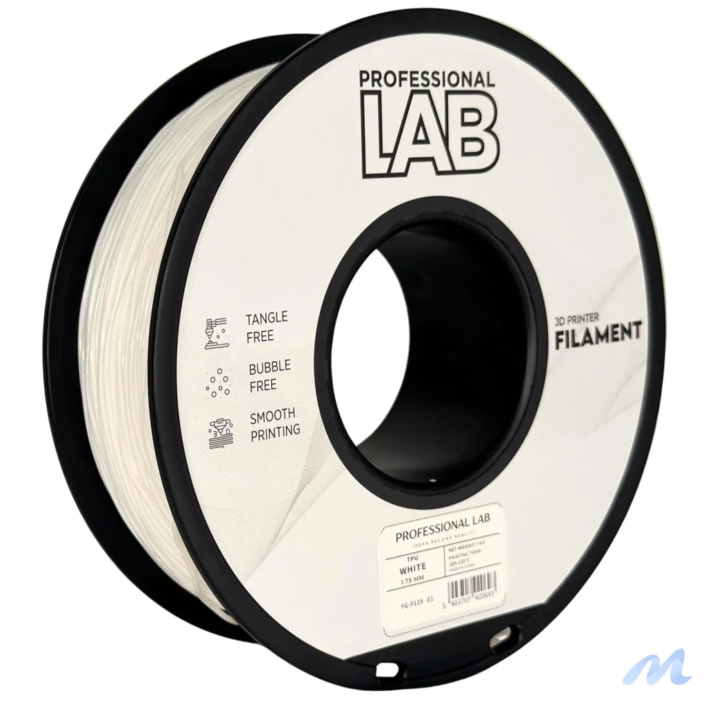 TPU is a flexible and wear-resistant filament, suitable for printing rubber-like parts such as seals, gaskets, cases, or flexible mounts. Requires low print speed and proper filament guidance.
