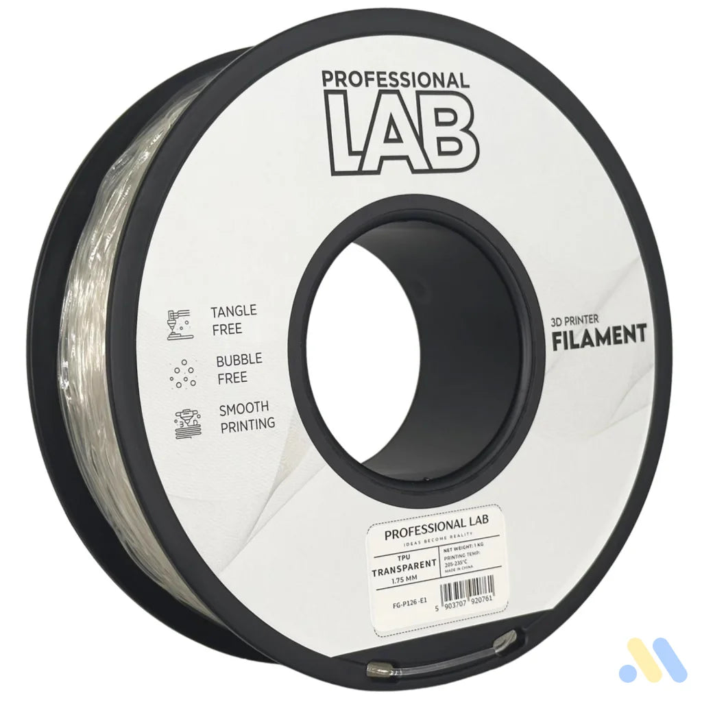 TPU is a flexible and wear-resistant filament, suitable for printing rubber-like parts such as seals, gaskets, cases, or flexible mounts. Requires low print speed and proper filament guidance.