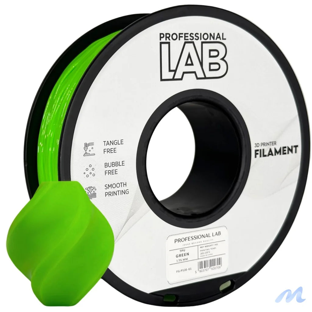 TPU is a flexible and wear-resistant filament, suitable for printing rubber-like parts such as seals, gaskets, cases, or flexible mounts. Requires low print speed and proper filament guidance.
