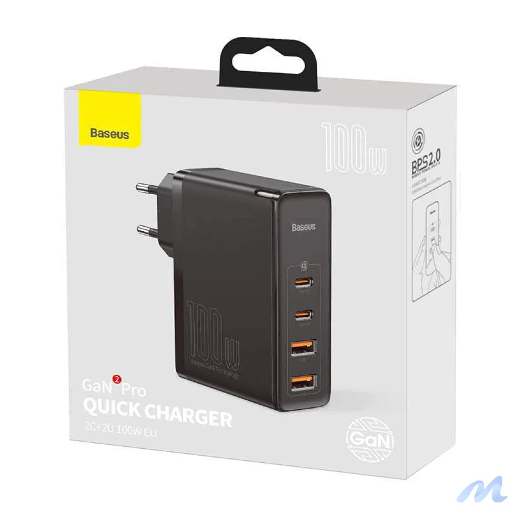 Travel Charger Baseus GaN2 Pro Quick  2x USB + 2x USB-C, 100W, EU (Black)