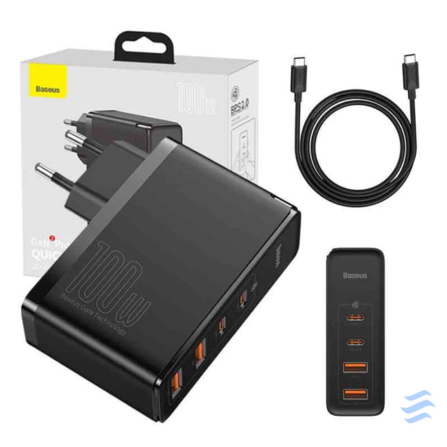 Travel Charger Baseus GaN2 Pro Quick 2x USB + 2x USB C 100W EU (Black) mains chargers