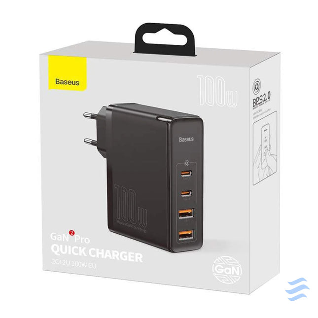 Travel Charger Baseus GaN2 Pro Quick 2x USB + 2x USB C 100W EU (Black) mains chargers