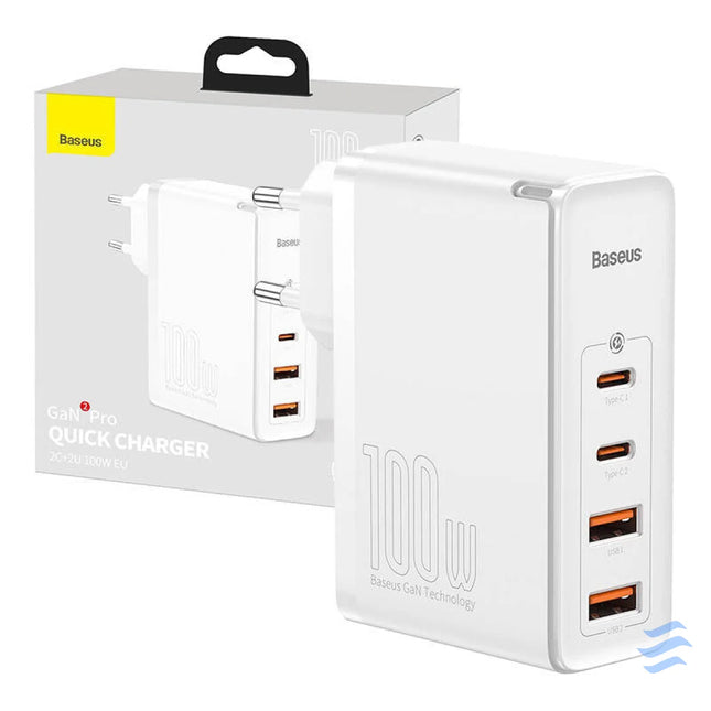 Travel Charger Baseus GaN2 Pro Quick 2x USB + 2x USB C 100W EU (white) mains chargers
