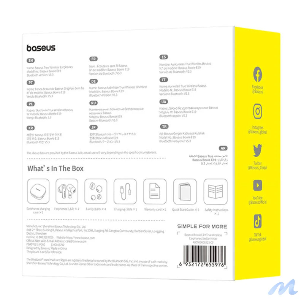 TWS Baseus Bowie E19 Headphones (white)