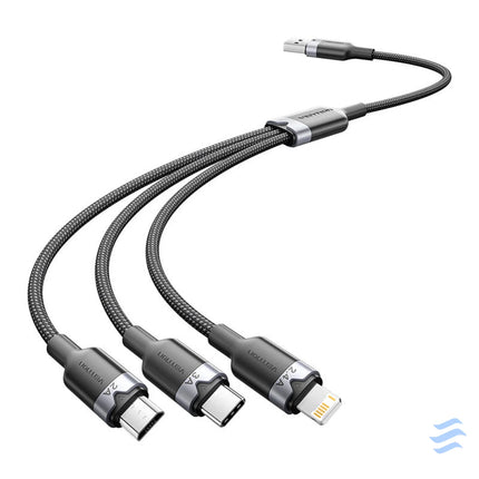 USB 2.0 A male to 3 in 1 USB C Lightning and Micro B male cable Vention 3A CTPBG 1.5m Combo Cables