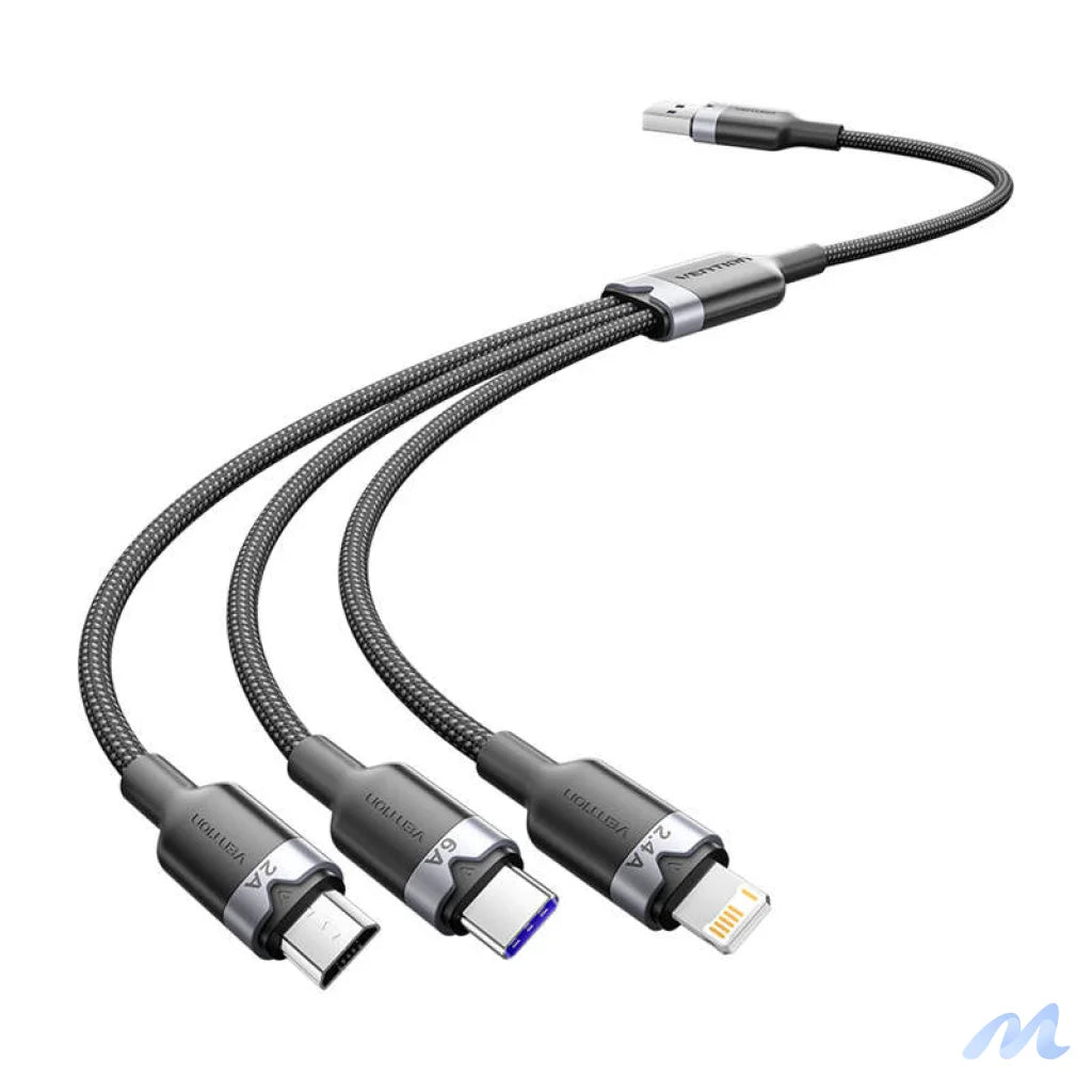 USB 2.0 A to 3-in-1 6A cable Vention CTRBG 1.5M (black)
