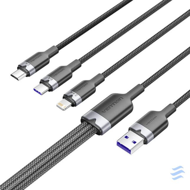 USB 2.0 A to 3 in 1 6A cable Vention CTRBG 1.5M (black) USB cables