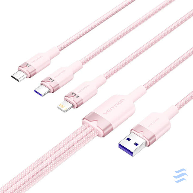 USB 2.0 A to 3 in 1 6A cable Vention CTRPG 1.5M (pink) USB cables