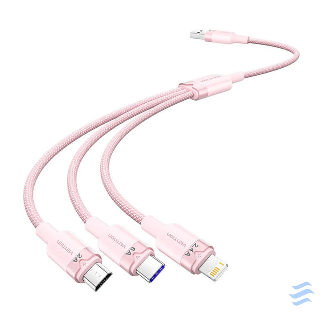 USB 2.0 A to 3 in 1 6A cable Vention CTRPG 1.5M (pink) USB cables